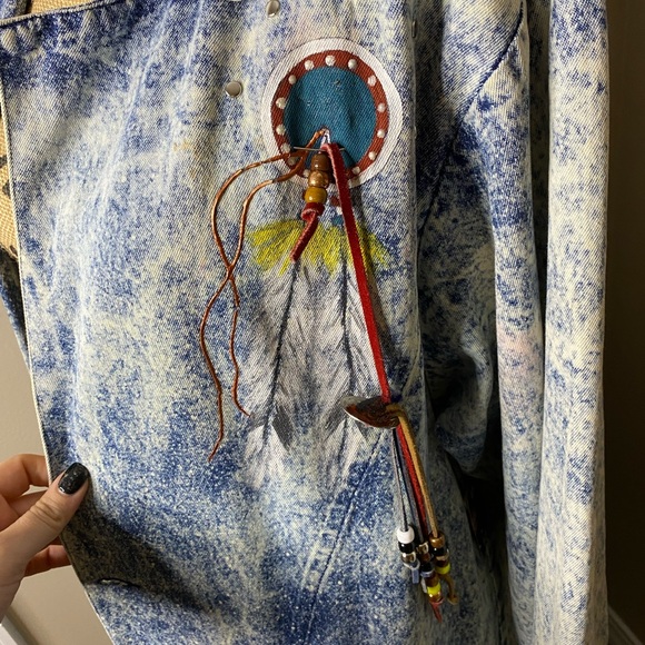 Vintage Acid Washed Hand Painted Native American Denim Trench - Picture 4 of 11